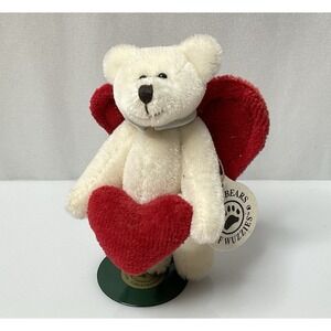 Boyds Bears T.F. Wuzzies Valentine Bear Plush Ornament w/ Stand Heart Wings Tag